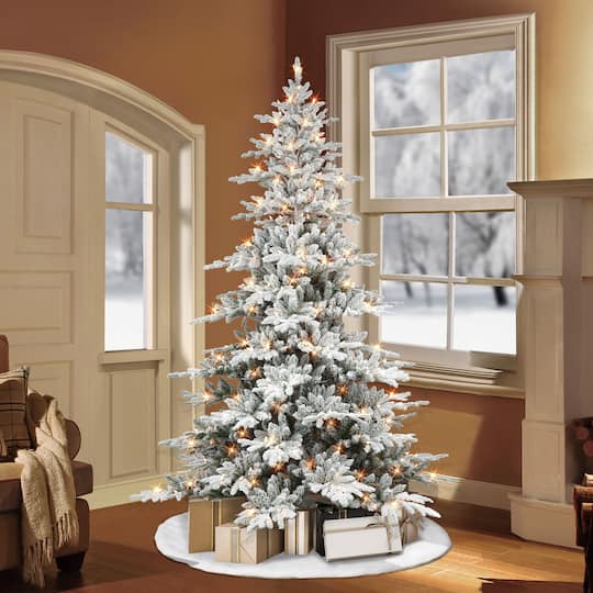 6.5ft. Pre-Lit Flocked Utah Fir Artificial Christmas Tree, Clear Lights